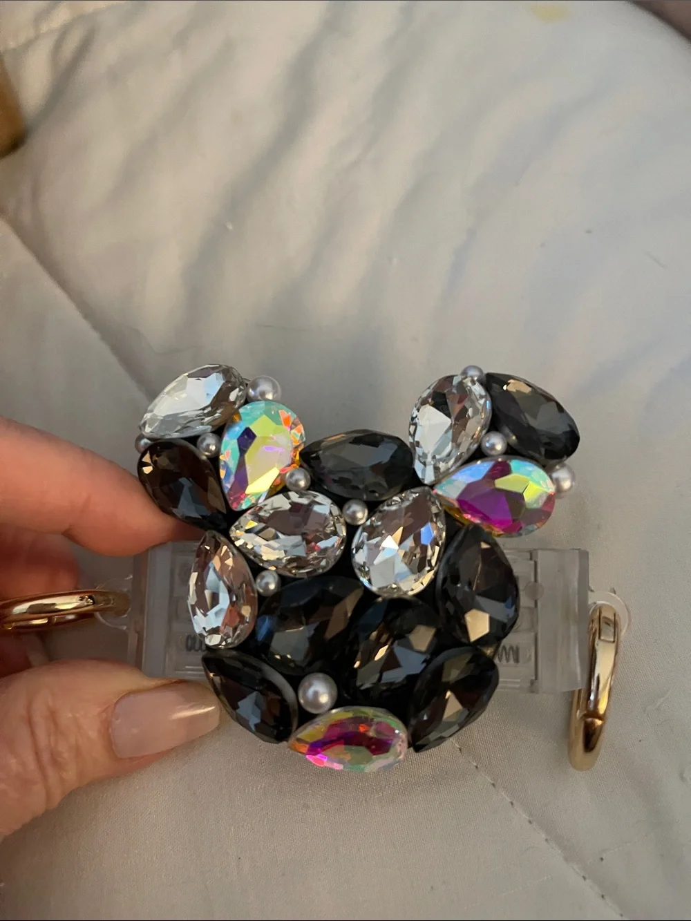 Black and Iridescent Crystal Phone Grip